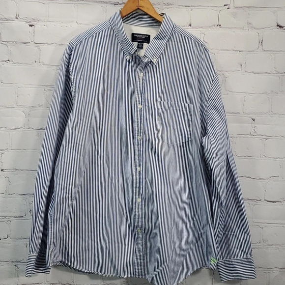 American Eagle Outfitters Blue White Stripe Long Sleeve Button Down Shirt Men - Picture 1 of 15